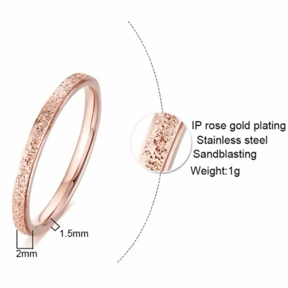 Rose Gold Thin 2MM Frosted Stardust Wedding Engagement Promise Ring Band - Picture 10 of 10